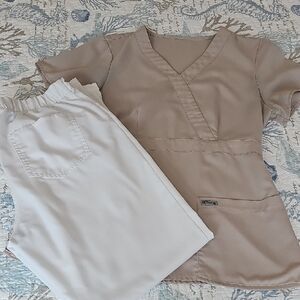 Grey's Anatomy Tan and White Scrub Set